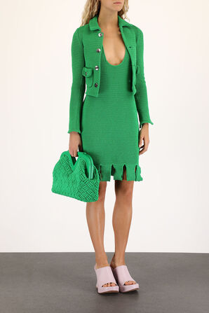 Racked Rib Knitted Dress in Green BOTTEGA VENETA
